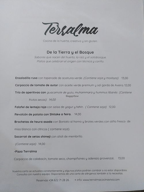 Carta 1 at Terralma Cocina Viva in Madrid