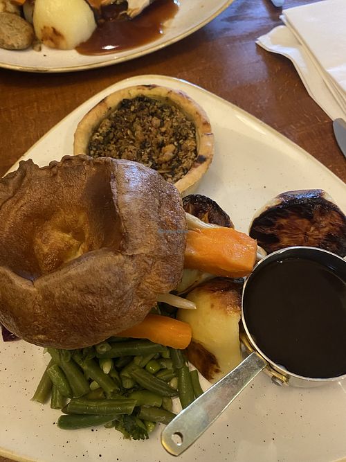 Veggie roast dinner (butternut squash and cranberry tart)  at The Wheatsheef in Baslow in England
