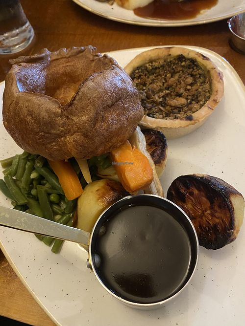 Veggie roast dinner (butternut squash and cranberry tart)  at The Wheatsheef in Baslow in England