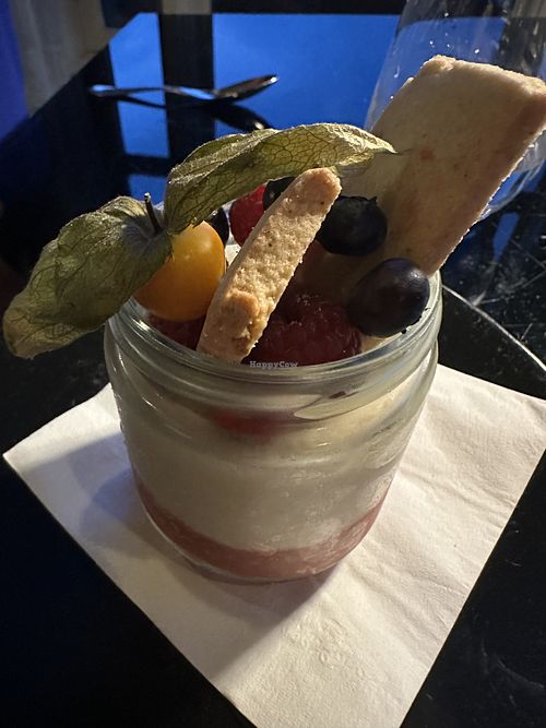 Raspberry, rhubarb, and white chocolate dessert   at BISTRO LE SAM in Quebec