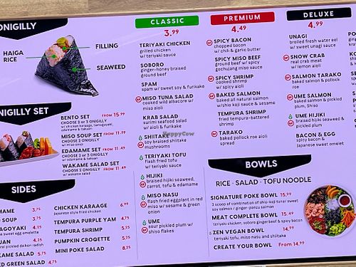 Menu at Onigilly in Santa Clara