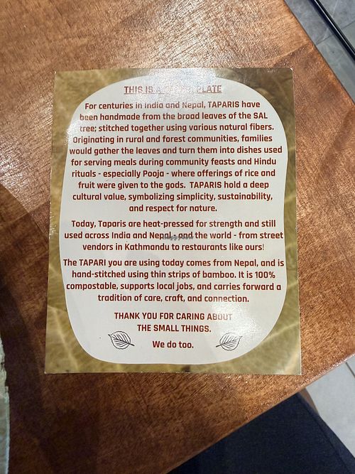 The interesting story about their environmentally friendly plates and bowls.   at Avocado Theory in Naperville