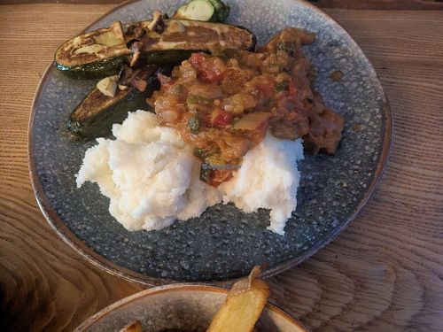 Vegan Courgette & Mielie Pap at Hideaway @ The House of Food ltd in Bridlington