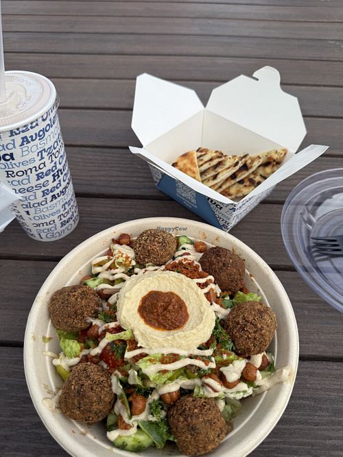 Tahini crunch salad with a falafel side and a pita… Very good!  at Nick The Greek in Phoenix