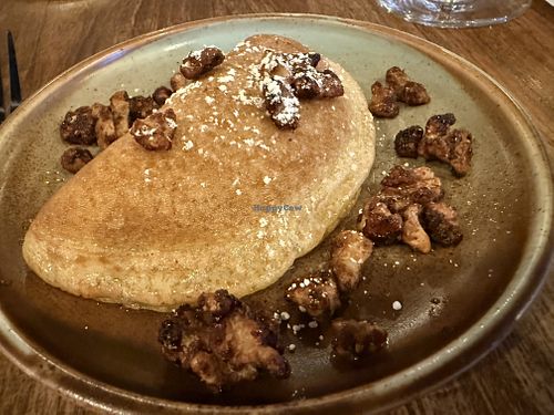 Qatayef (V)
Baked "crepe" stuffed with walnuts and cinnamon drizzled with house syrup and caramelized walnuts  at Levant in Petaluma