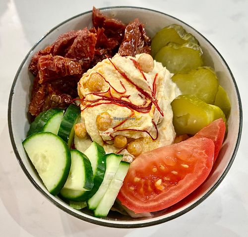 Saffron hummus bowl at The Restaurant @ Radisson Blu Hotel, Prague in Prague