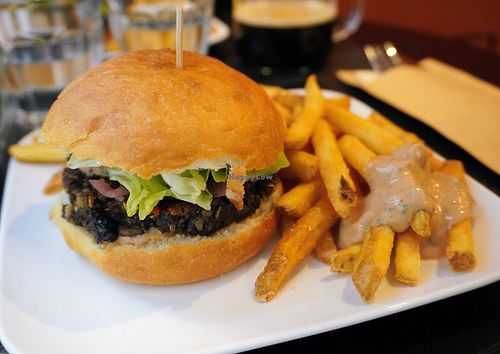 Vegan burger and fries at Eat Savourez La Nature - Evian Les Bains in Evian-les-bains