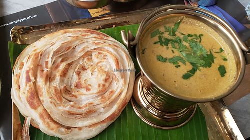 Malabar parotta with veg kurma ($16). Savory and nicely done. at Simply South - Indian Vegetarian Restaurant in Warrenville