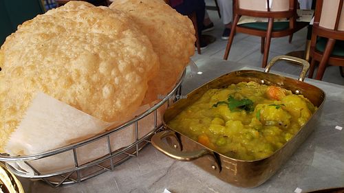Poori aloo bhaji ($14). Simple and good. at Simply South - Indian Vegetarian Restaurant in Warrenville