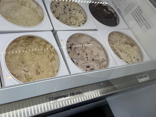 The front display case right side is vegan   at Bliss Ice Cream  in Novato