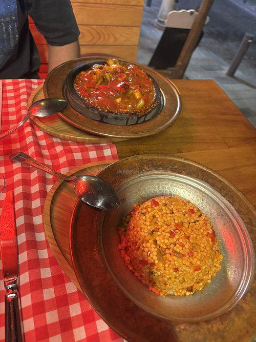 Vegan casserole and vegan cous cous dish   at Galata Lily Lounge Restaurant in Istanbul