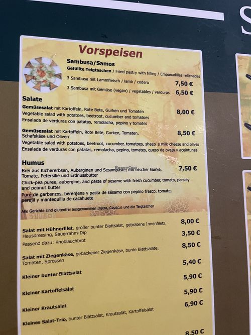 Speisekarte  at Äthiopien Restaurant  in Tirol