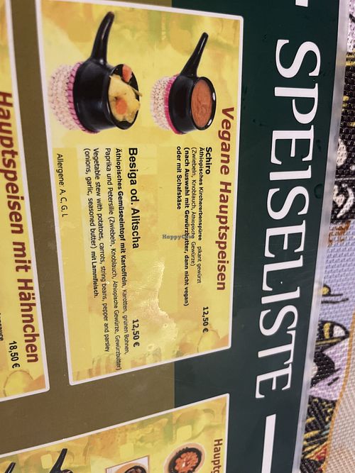 Speisekarte  at Äthiopien Restaurant  in Tirol