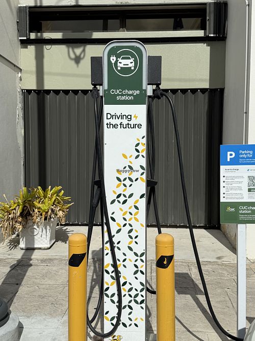 CUC-ZEF EV charging across the road  at Fresh Up Café in George Town