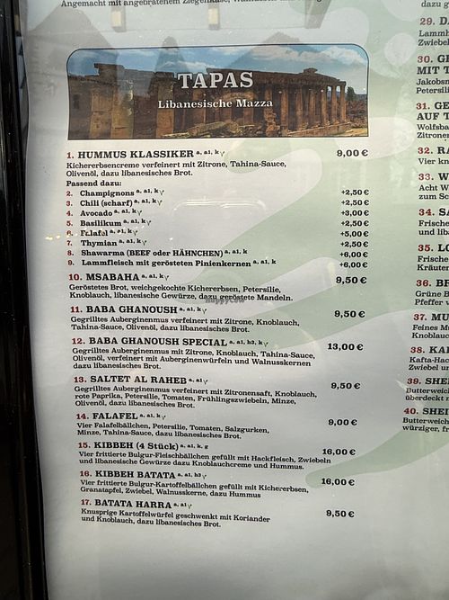 vegan menu  at Hummus Lebanese Cuisine Restaurant Pforzheim in Baden-württemberg