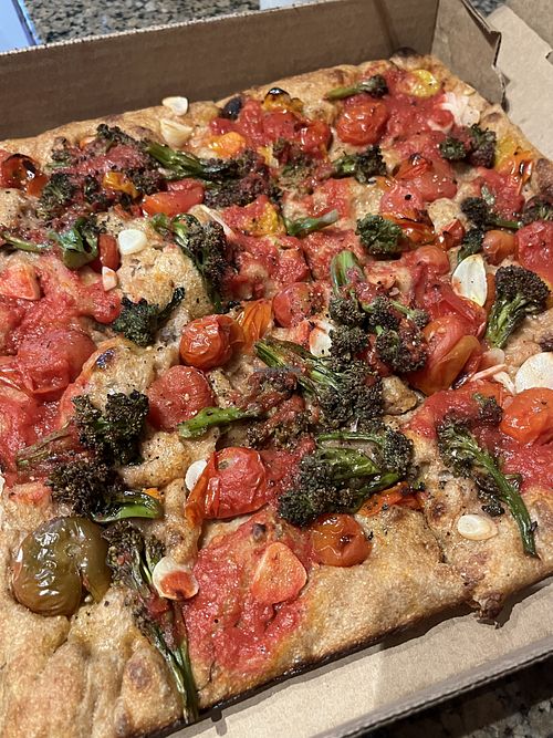 Broccoli, garlic, tomato  at Red Hound in Takoma Park