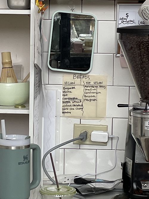 List of vegan and non vegan bread options  at Choux Choux Bakery in Everett