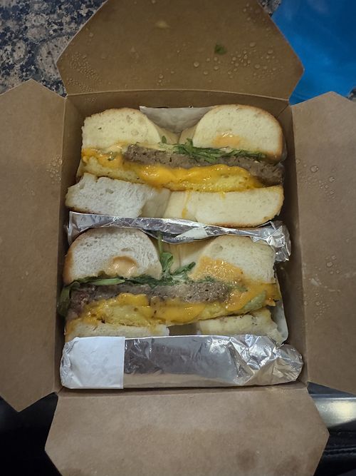 Just egg, impossible sausage, vegan cheddar with arugula & spicy mayo  at Artesano Cafe in Philadelphia