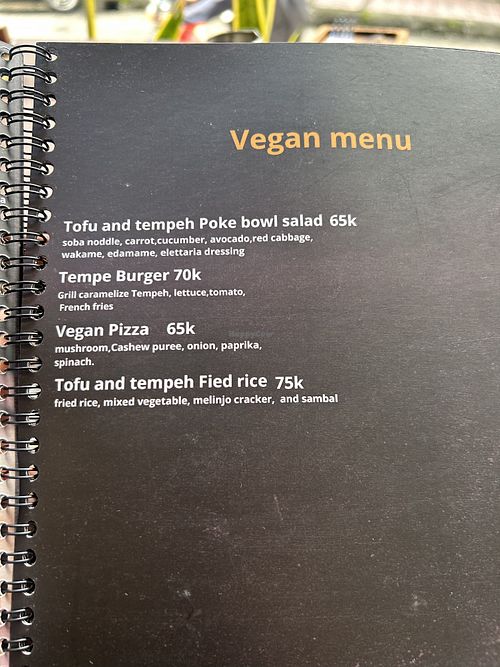 Vegan menu  at Elettaria in Ubud