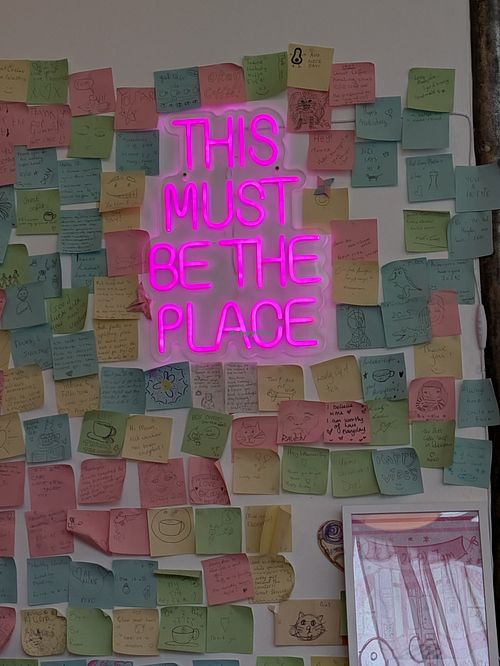 Post it wall at Okay Coffee  in Folkestone