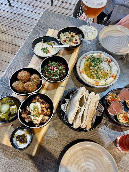 Mezze Plate! (Tzaziki is not vegan)  at Zula Mediterranean Restaurant and Hummus Bar in Riga