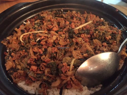 Casserole Rice with preserved vegetable and minced vegetarian beef at Paramita Vegetarian Restaurant - Cheung Yee in Kowloon