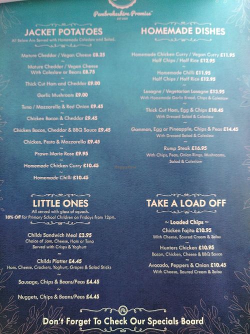 Menu 3 at Pembrokeshire Promise in Wales