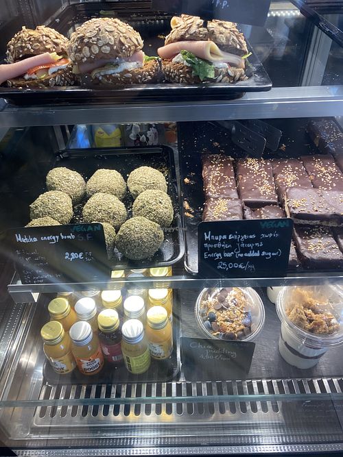 Matcha balls, energy bars and chia pudding la beled vegan  at Rizes in Athina