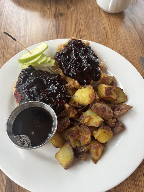 Waffles with said blueberry compote (and the little stick apple!)  at Veggie Life in Wells