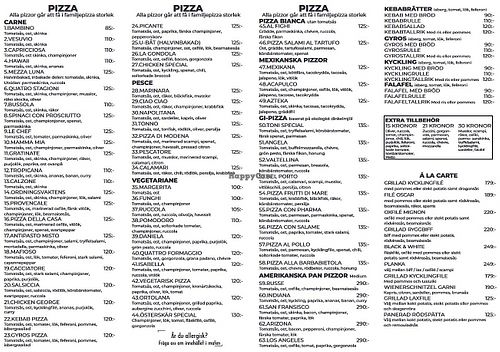 Menu as of July 2025  at Österskär Restaurang Och Pizzeria in Stockholms Län