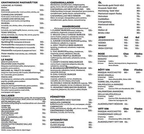 Menu as of July 2025  at Österskär Restaurang Och Pizzeria in Stockholms Län