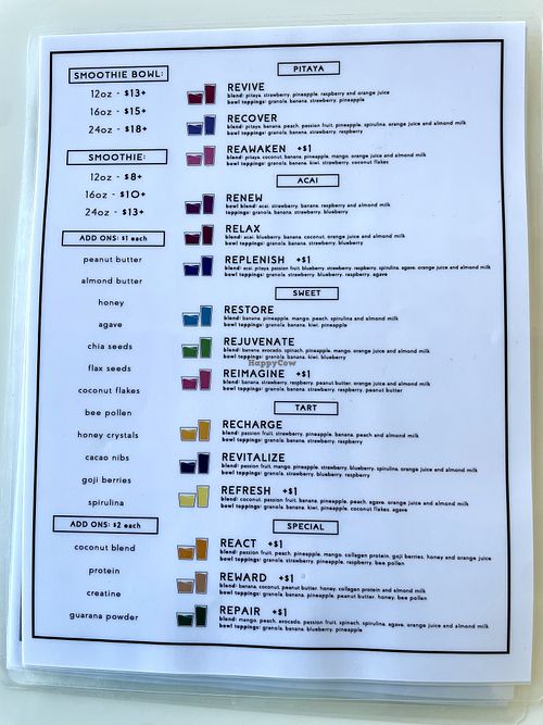Menu   at Revive bowls + Smoothies in Washington