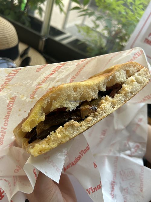 vegan sandwich with chickpea hummus, sun-dried tomatoes, zucchini, and eggplant  at All'Antico Vinaio - Milano Centrale in Milan