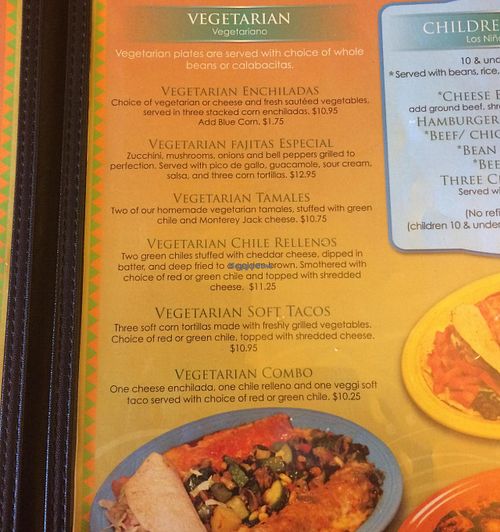 The vegetarian portion of the menu. They were happy to adapt other menu items, such as the sopas, to be veg friendly as well. at Los Cuates in Albuquerque
