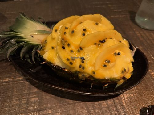 1/2 Pineapple with sliced mango and sorbet - very good and it really is a half of a giant pineapple!  at Amaya Modern Mexican  in Las Vegas