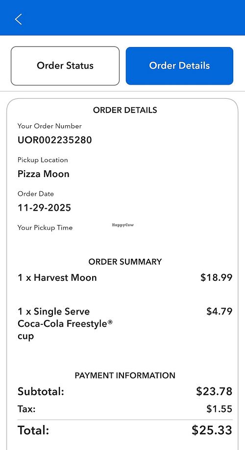 Invoice at Pizza Moon in Orlando