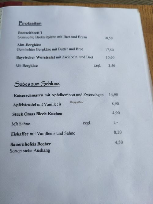 Menu at Jagahütt'n am Stümpfling in Bayern