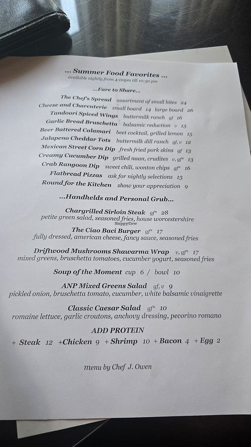 Menu at Ciao Baci in Little Rock