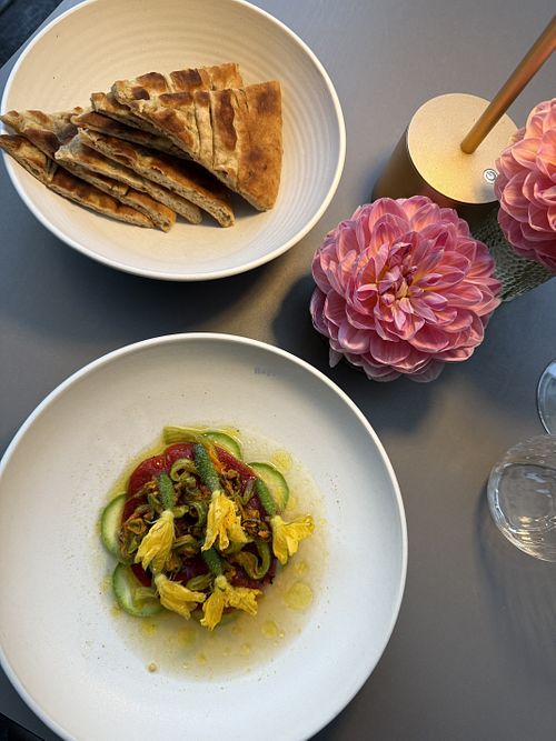 Improvised starter and home-made naan bread  at Gaspar's in Vilniaus Apskritis