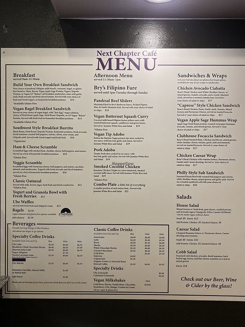 May 2026 menu  at Next Chapter Cafe in Bellingham