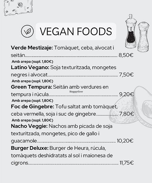 Opciones veganas del menú   at A Prop Teu in Vilanova I La Geltru
