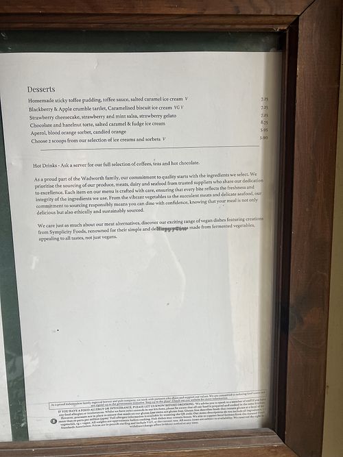 Menu / desserts  at The George Inn in England