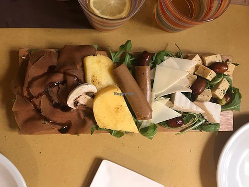 Mix of vegan cheeses, polenta and affettato at Veganda in Padua