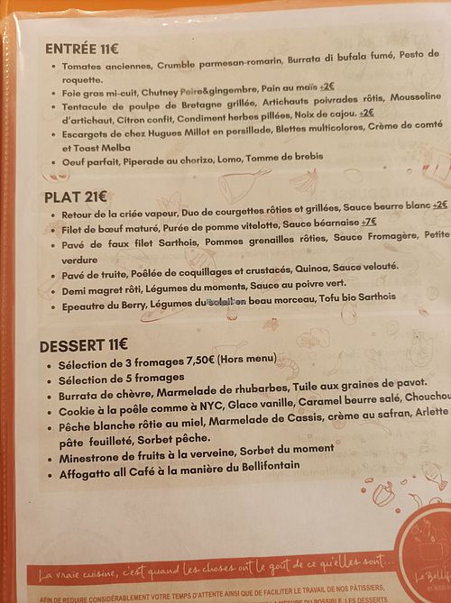 Le menu at Le Bellifontain in île-de-france