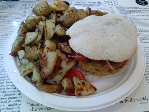 burger with potatoes at Panino Vegano in Florence