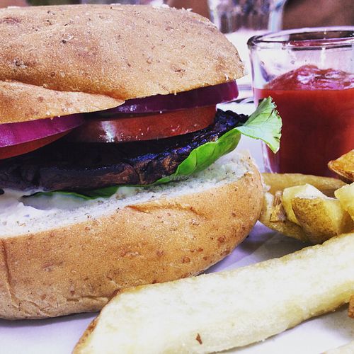 vegan portobello burger at Avocado Vegetariano - Santa Gertrudis Copo in Merida
