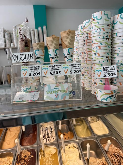 Gluten-free cones available at Valentino Gelato - Ribera in Valencia