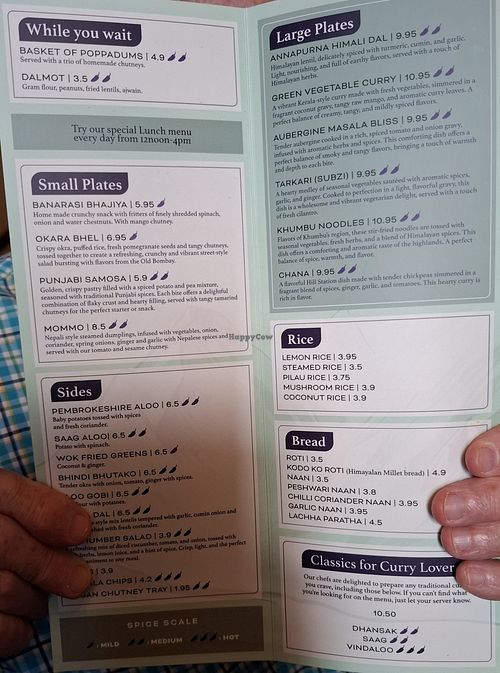 Vegan menu at Base Camp Indian Kitchen in Cardiff