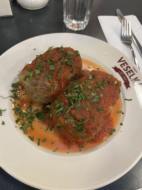 Stuffed cabbage with tomato sauce  at Veselka Williamsburg in New York