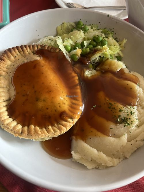 Vegetable pie with vegan mash!  at The Harrow Inn in Gilingham